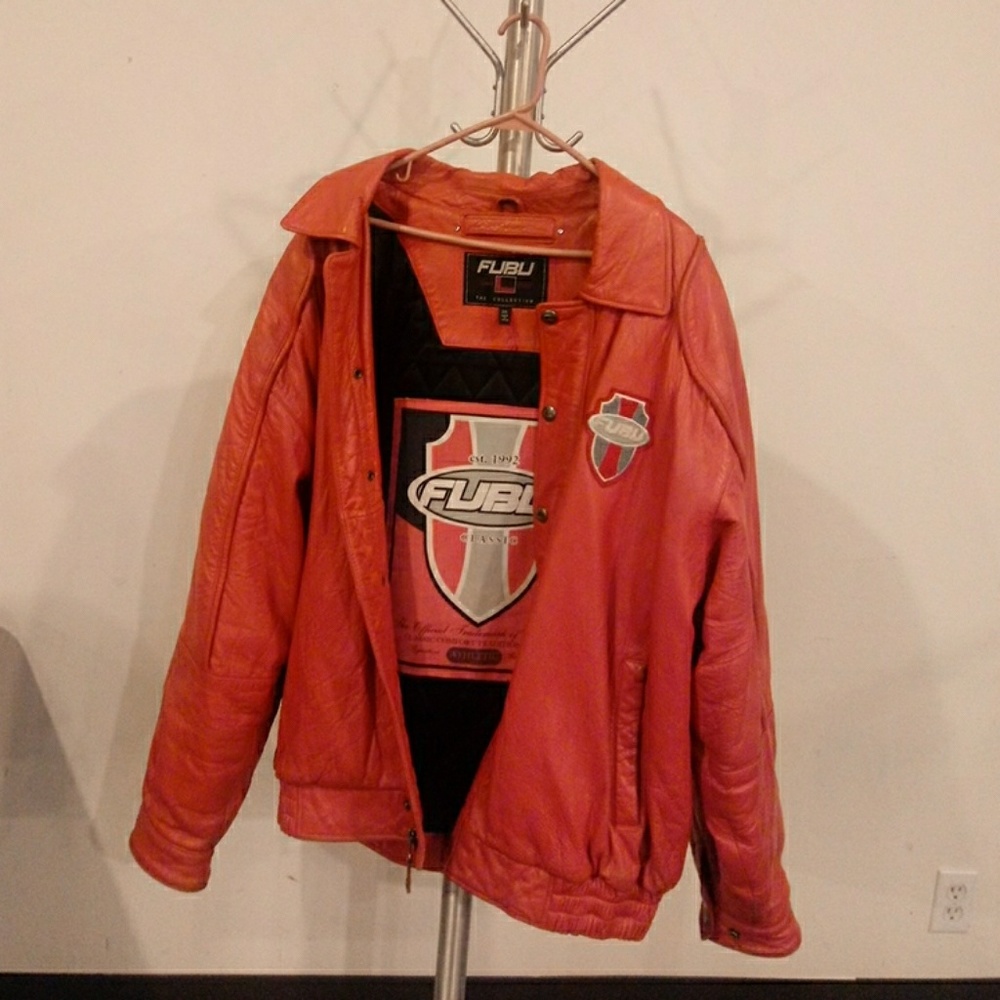 Vintage Classic 90s Red Leather Jacket by FUBU